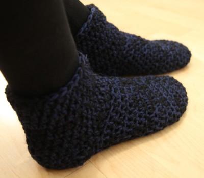 Purple and black thick and quick crochet socks