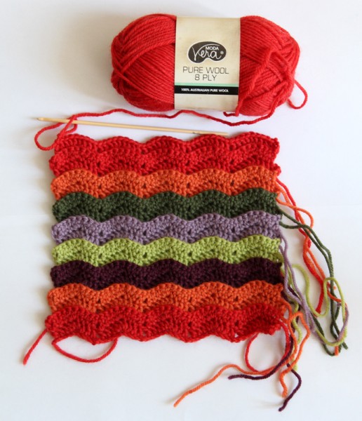 Colourful crochet potholder, work in progress