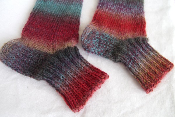 Close up of the ankle section of two knitted socks