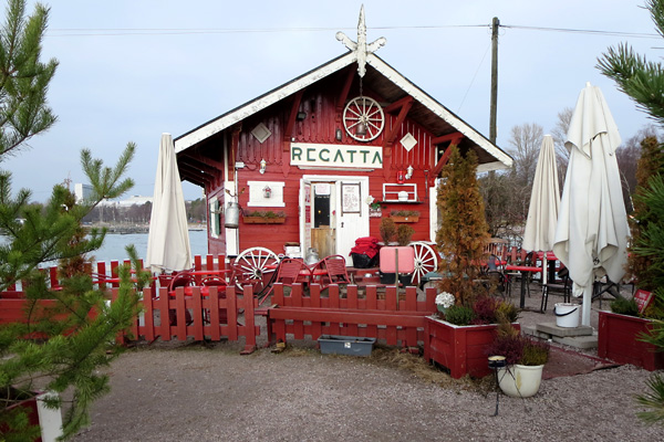 A red wooden cafe building