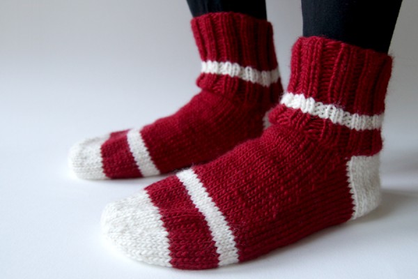 Hand knit socks using Morris Pure yarns