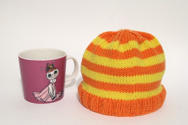 Baby or toddler striped orange and yellow beanie