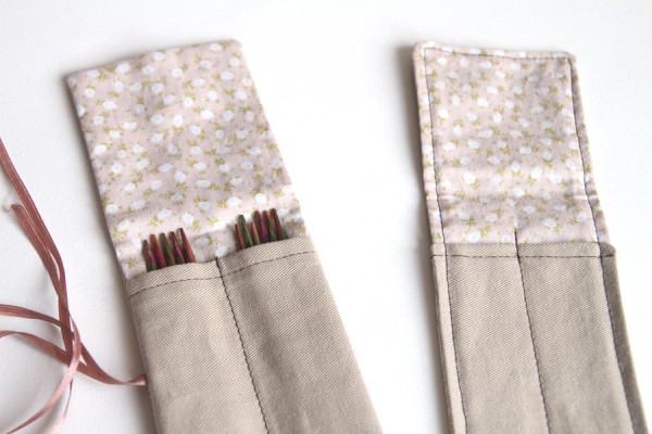 Two short double pointed knitting needle pouches