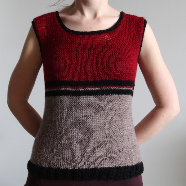 Grey, red and black knit sleeveless top