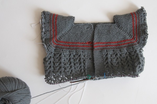 Yoke and part of the body of a cardigan