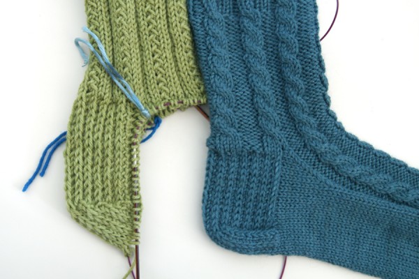 Two types of hand knit sock heels